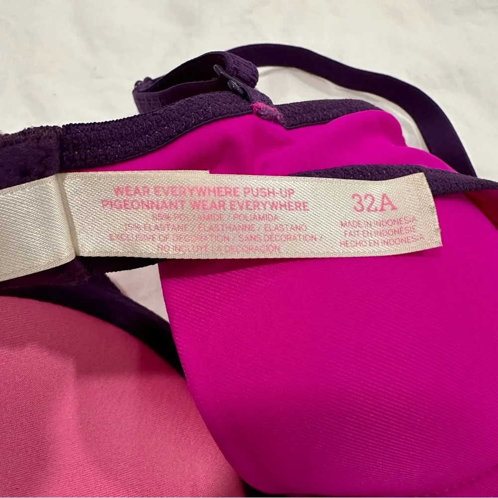 Pink Victoria’s Secret Wear Everywhere Push Up Bra Size 32A - Picture 2 of 4